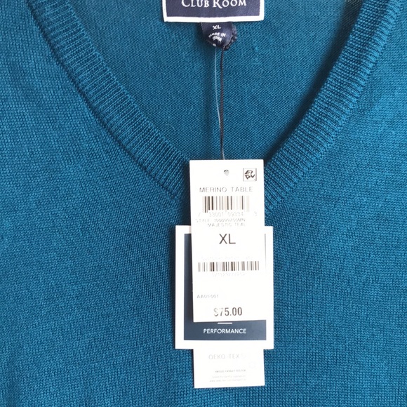CLUB ROOM Majestic Teal Blue V-Neck Wool Blend - Picture 4 of 10